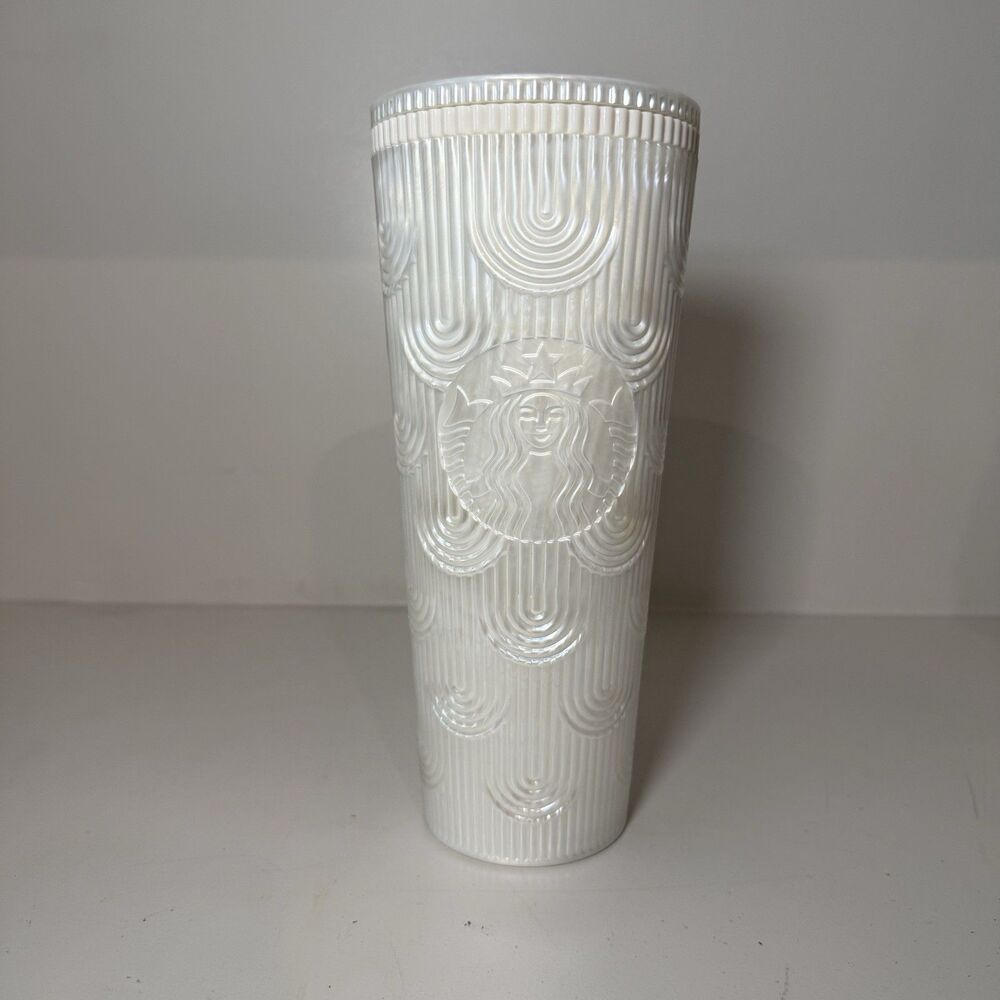 Starbucks White Pearl Shell Core Tumbler 24oz No Straw NWT